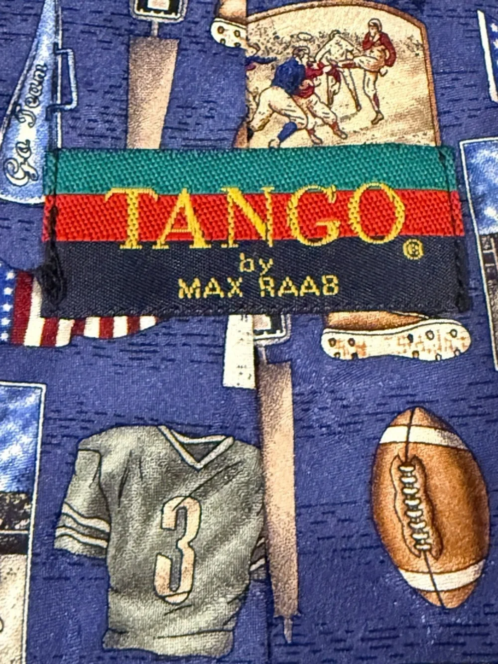 Vintage Tango Max Raab Americana Football Nostalgia Silk Tie Navy Sports